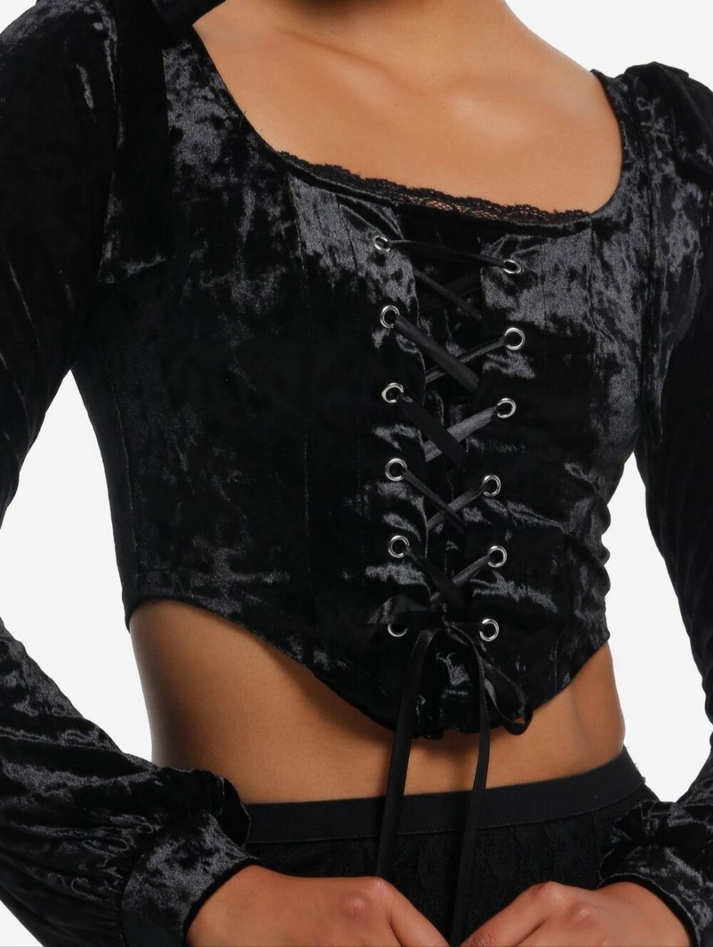 [[Cosmic Aura]] Black Velvet Lace-Up Corset Top
